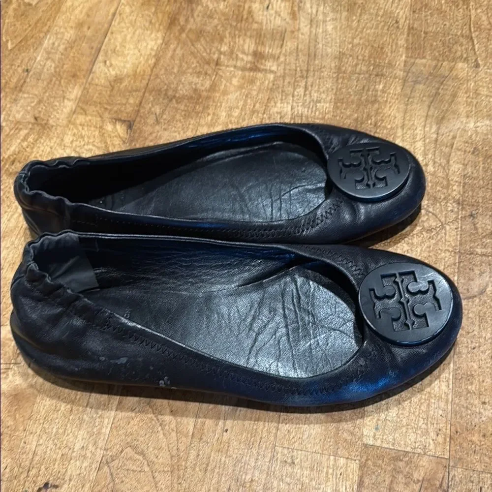 Tory Burch Black Leather Slip-On Flats
